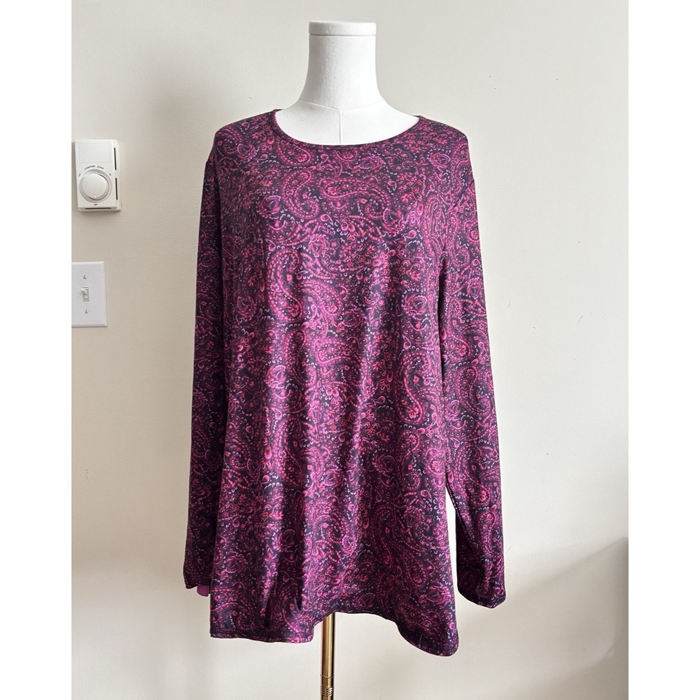 J Jill Fit Performance Long Sleeve T Shirt Top Womens XL Floral Purple Pink Boho